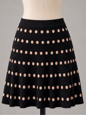 BCBG Max Azria Black Blush Polka Dot Knit Skirt Size M A Line Stretch Textured